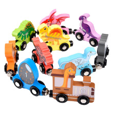 Wooden Dinosaur Train Toy, Train Set for Children, Cartoon Dinosaur Train Set