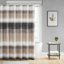 Madison Park Essentials Saben Shower Curtain, Watercolor Print Multi Taupe/Black, 72x72, Machine Washable, Microfiber Fabric, Bathroom