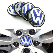 (65 mm Blauw) Set van 4 - Volkswagen VW Wielnaafdoppen / Wielemblemen - Tweekleurig 65 mm Blauw
