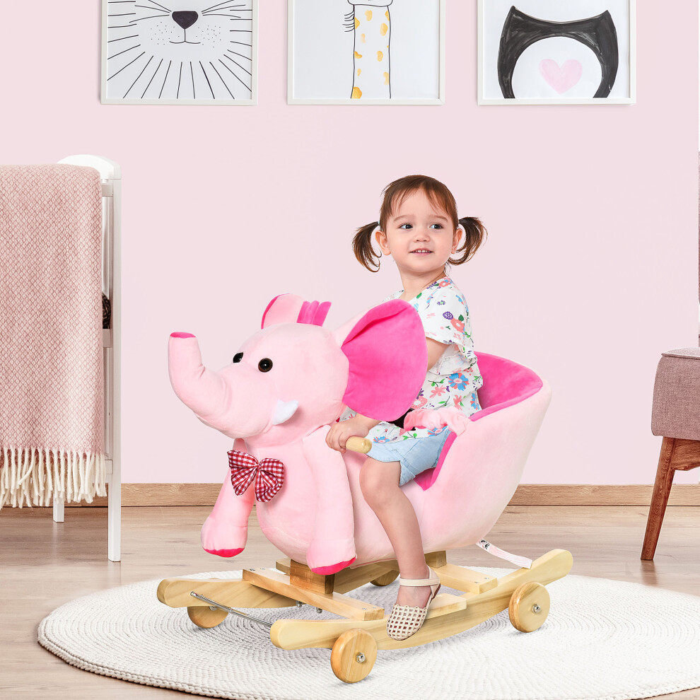 (Pink) Homcom Ride on Rocking Toy 2 in 1 Plush Elephant