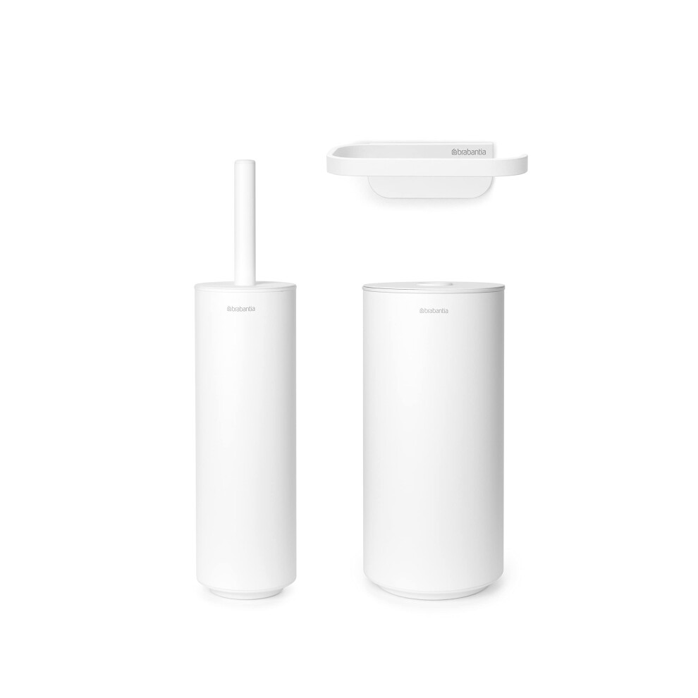 Brabantia - Mindset Toilet Accessory Set - Toilet Brush, Roll Holder & Roll Dispenser - Hygienic Silicone Brush - Corrosion Resistant - Fixing