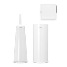 Brabantia 3 Piece Toilet Accessory Set, Toilet Brush & Holder, Toilet Roll Holder & Toilet Roll Dispenser (Drill/No Drill Wall Mounting), White