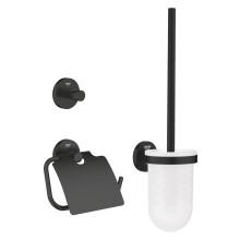 GROHE Start QuickFix 3-in-1 Toilet Accessories Set (Toilet Roll Holder with Cover, Toilet Brush, Robe Hook), Extra Easy to Fit with GROHE QuickGlue,