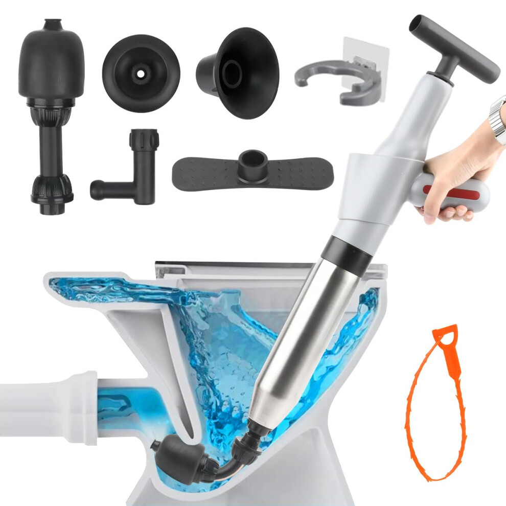 Tmbmlpp Toilet Unblocker Set, High Pressure Toilet Plunger With Visual Barometer, Holder And 4 Replaceable Heads, Heavy Duty Toilet Plunger Kit For 5051222020722