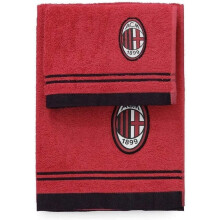 AC Milan Terry Towel and Guest Set, Cotton, Rosso/Nero, 100X60X1 Cm