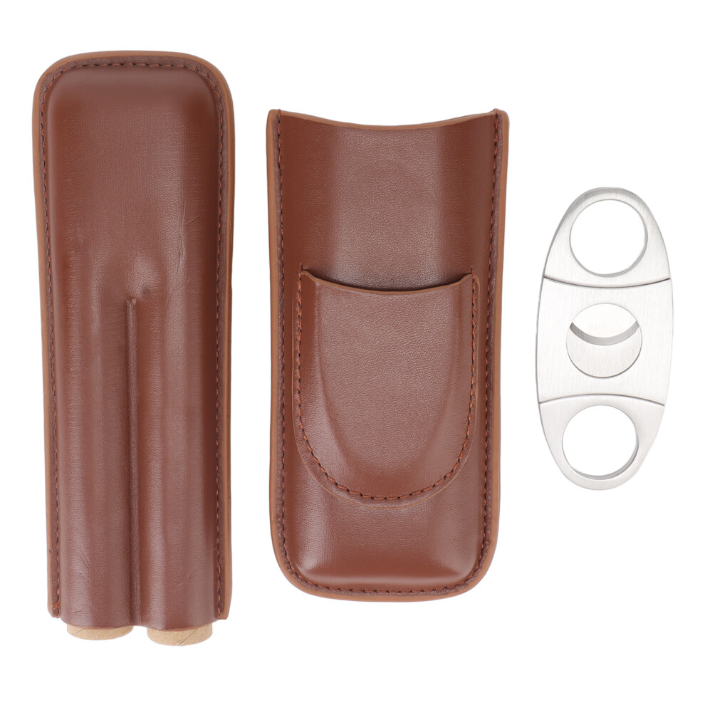 Leather Cigar Case Premium Portable Cigar Travel Case with Stainless Steel Cutter, Durable Handcrafted Leather Design for Two Cigars Featuring Built-I