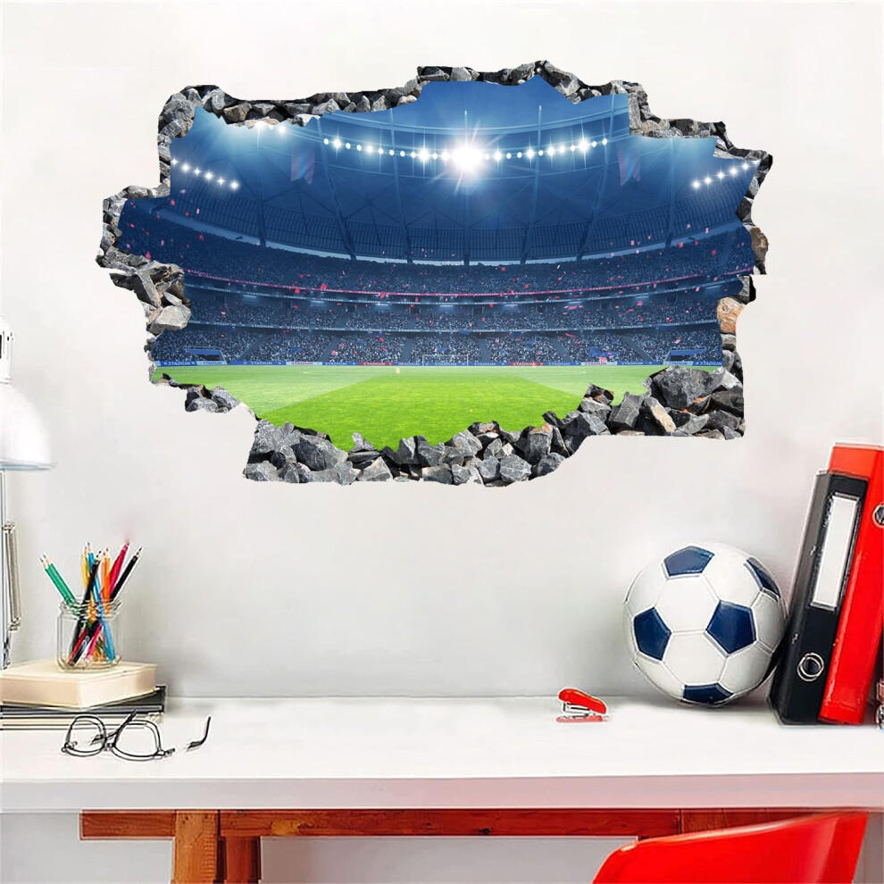 3D Effect Wall Sticker, Football Theme Atmosphere Maker For Boys Bedroom Decor, Removable Decal Watercolor Style Smooth Surface Application