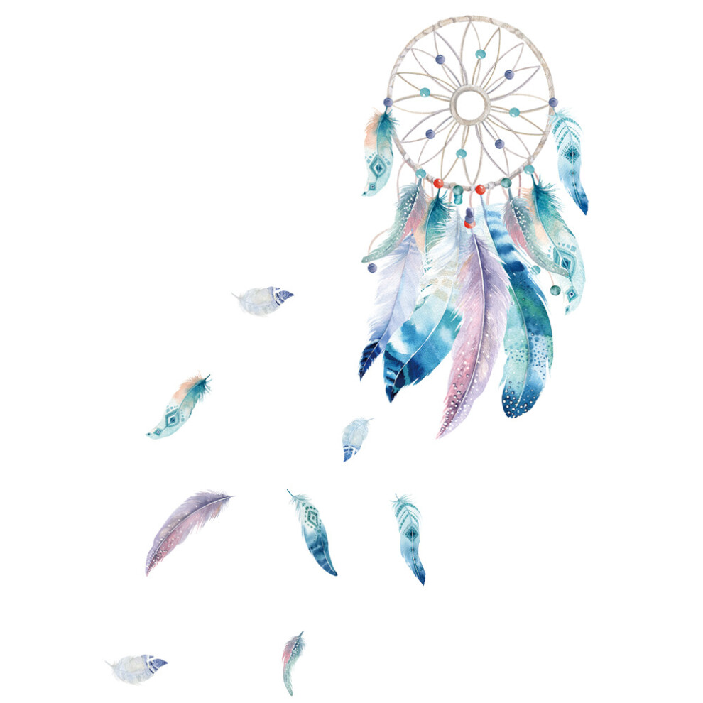 Colorful Feather Stickers, Dream Catcher Decals for Girls' Bedroom Children's Room, Non-Fading Waterproof PVC Wall Decor (Easy to Install Removable)