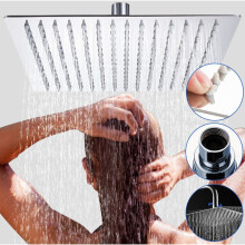 High Flow Stainless Steel Square Rainfall ShowerHead, Self-Cleaning Soft Silicone Nozzles, Quick Installation, Adjustable Angle: 360 Rotation And