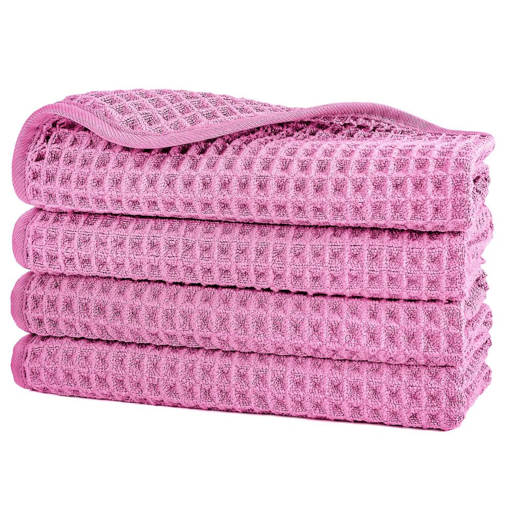 Polyte Pink Microfibre Lint Free Washcloth Face Towel, 33 X 33 Cm, 4 Pack (, Waffle Weave)