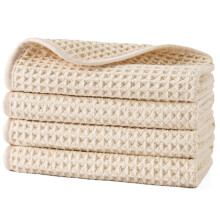 POLYTE 430 gsm Microfibre Lint Free Washcloth Face Towel, 33 x 33 cm, 4 Pack (Beige, Waffle Weave)