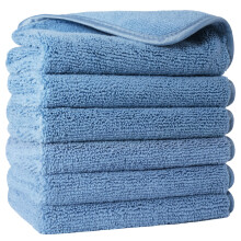 POLYTE Premium Lint Free Microfibre Washcloth Face Towel, 33 x 33 cm, Set of 6 (Blue)