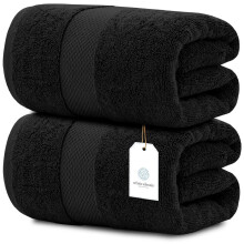 White Classic Luxury Soft Black Bath Sheet Towels - 650 GSM Cotton Luxury Bath Towels Extra Large 98x178 cm, Highly Absorbent and Quick Dry, Hotel