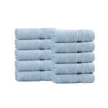 Superior Classic Ultra-Soft Absorbent 10-Piece Egyptian Cotton Face Towel Set, 13" x 13" Light Blue, 10 Pieces