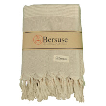 Bersuse 100% Cotton - Hierapolis XXL Throw Blanket Turkish Towel - Beige XL