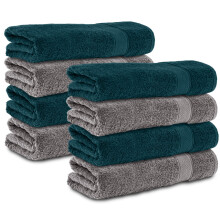 Komfortec Set of 8 Hand Towels 50 x 100 cm 100% Cotton Terry Towelling Soft Anthracite Grey/Petrol