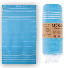 MyStilo 100% Recycled Cotton Hammam Towel - Sustainable and Natural - Sauna Towel, Beach Towel, Shower Towel, Bath Towel, Yoga Towel - Petrol - 100 x