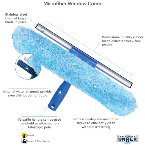Unger Professional Microfiber Window Combi: 2-in-1 Professional Squeegee and Window Scrubber, 14" 1