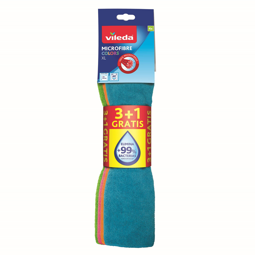 Vileda 06694-31-2-231 Multi-Purpose Microfibre Cleaning Cloths Economy Pack Of 4
