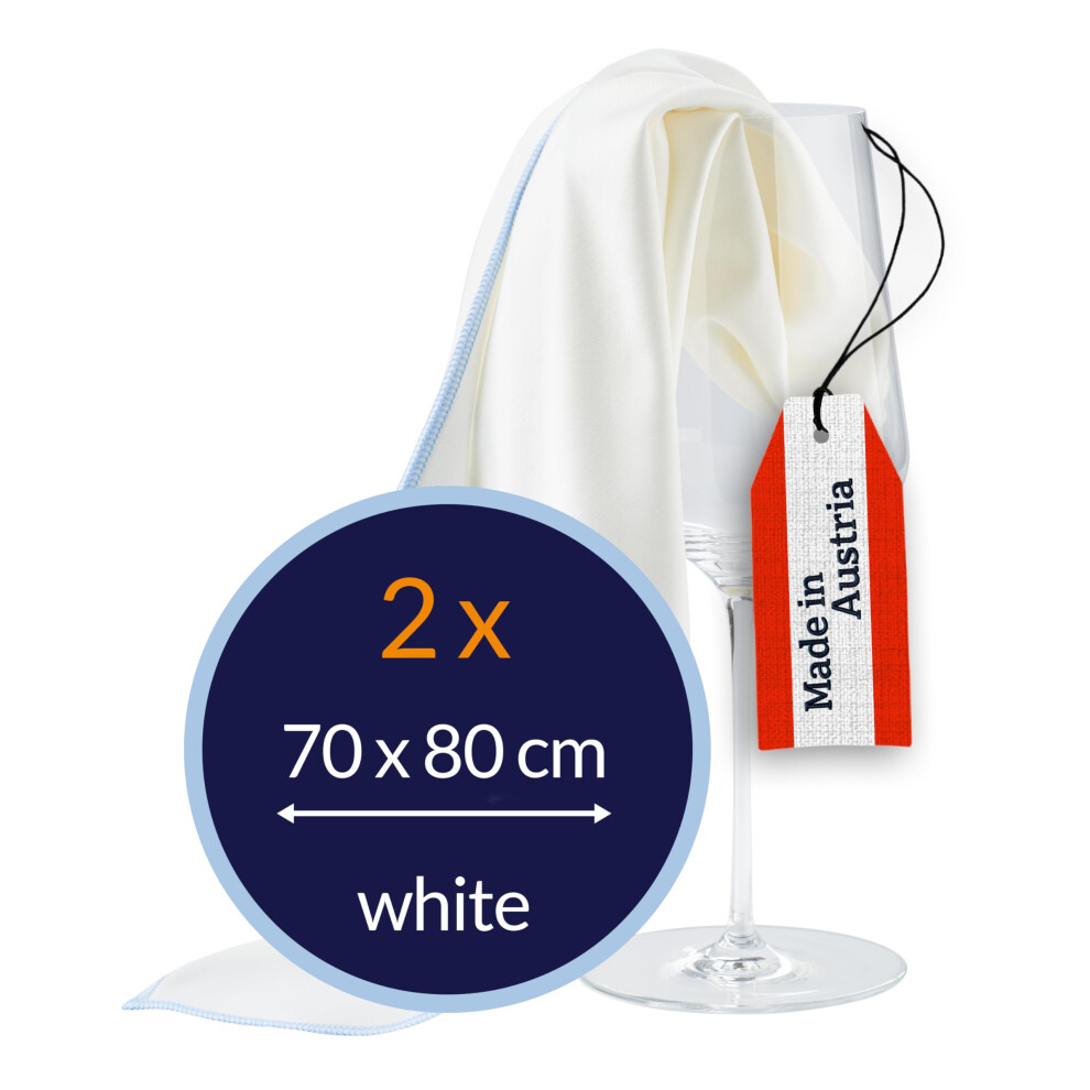 Culiclean Microfibre Polishing Cloths For Glass Glasses High-Gloss Surfaces 70 X 80 Centimetres, Premium, Pack Of 2 Cloths, White-Blue