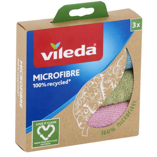 Vileda Vileda Microfibre Recycled 3 Cloths, Multicolor, Polyester, 3 Units (Pack of 1)