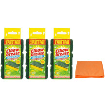 9X Elbow Grease Washing Up Brush Refills Sponges - For Tough and Stubborn Stains -with Ultra Absorbent Microfibre Cleaning Cloth