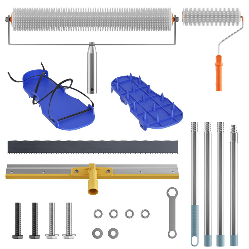 Cement Self-Levelling Tools, Large Defoaming Roller For Self-Levelling Floors With Removable 1.6M Long Extended Handle Notched Squeegee And Spiked 5051221382685