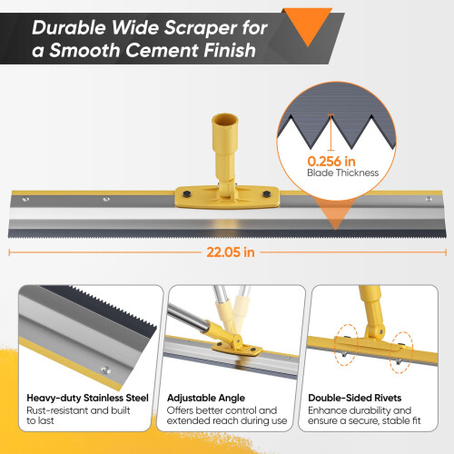 Cement Self-Levelling Tools, Large Defoaming Roller for Self-Levelling Floors with Removable 1.6m Long Extended Handle Notched Squeegee and Spiked 1