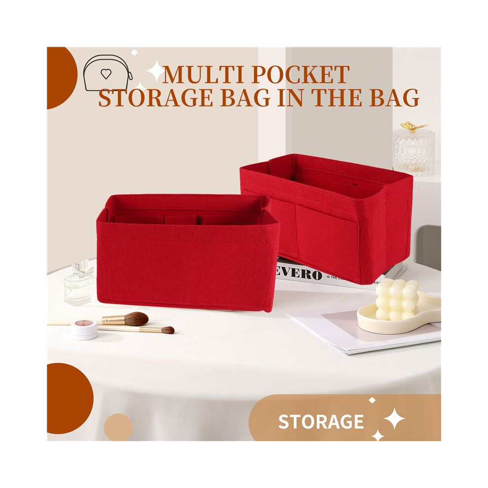 Red Home Storage Bag Purse Organizer Insert Bag Makeup Organizer Inner Purse Portable Cosmetic Bags Storage Tote