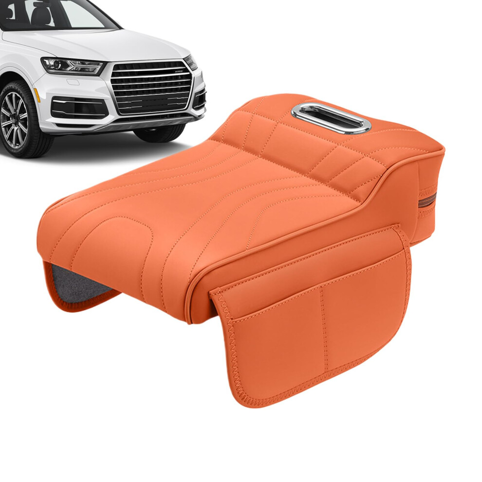 Car Armrest Console Cover With Storage Bag, Ergonomic Cushion Pad For Most Vehicles Orange 9412369281401