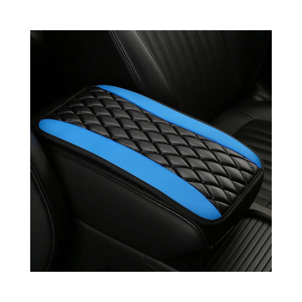 Car Armrest Cover Pu Leather Waterproof Center Console Pad With Storage Universal Fit Blue 9365049028806