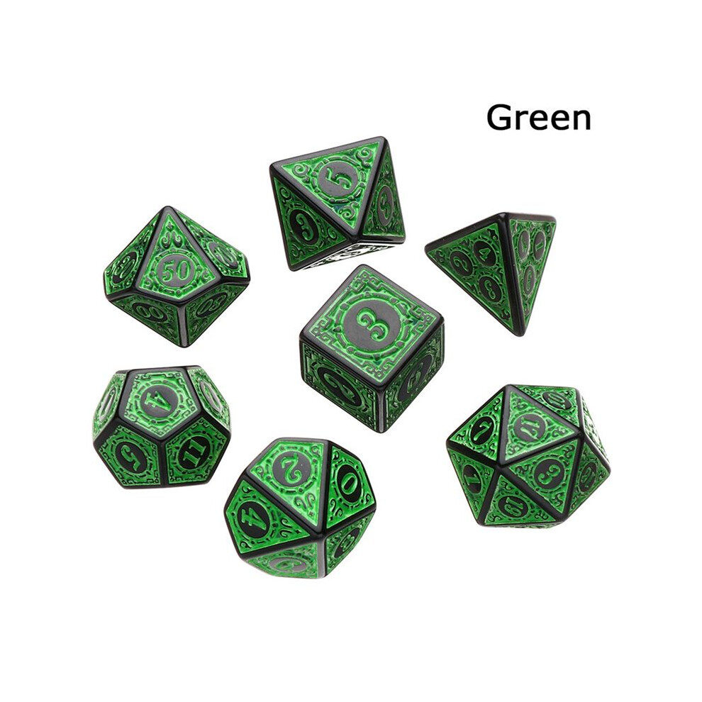 Grünes 7-teiliges Würfelset aus Acryl für TRPG, DND, mehrseitig, 7 Würfel (D4-D20), polyedrische Würfel, Tischspiele, Mathematik