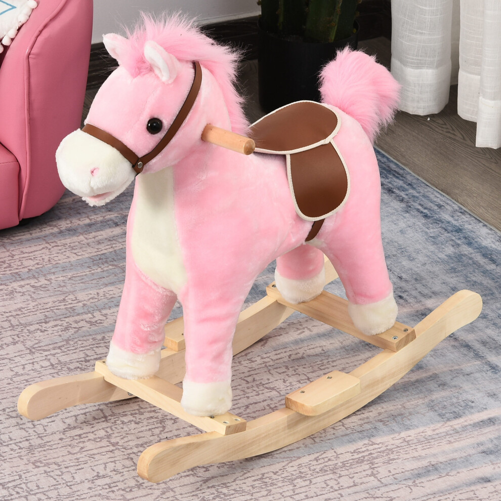 Homcom Kids Plush Rocking Horse W/ Moving Mouth Tail Sounds 18-36 Months Pink