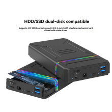 2,5/3,5-Zoll-HDD-/M.2-NVMe-SSD-Gehäuse, Dual-Disk-Gehäuse, tragbares USB-3.0-Festplattengehäuse, externes Festplattengehäuse mit EU-Stecker