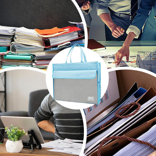 File Business Briefcase Pouch, A3 Document Storage Bag, Large Capacity Blue 2