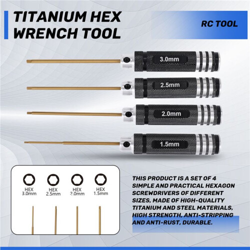 4 Pcs 1.5 / 2.0 / 2.5 / 3.0 mm Hex Screwdriver Set Titanium Hex Wrench Tool Set for Multi-Axis FPV RC Tool 2