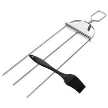 1 set stainless steel kebab skewers with oil brush prongs, grill skewers for grilling, handling BBQ accessories for cozy barbecue evenings