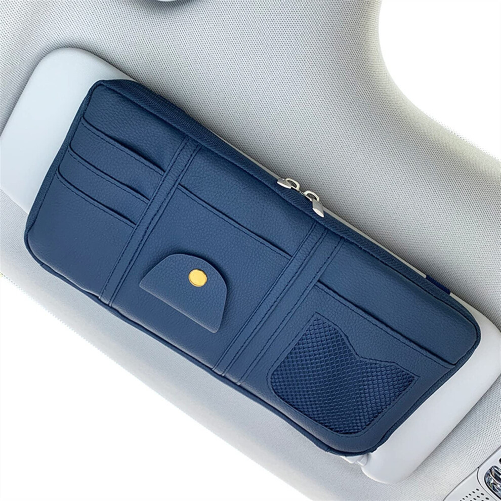 Pu Leather Car Sun Visor Organizer With Dual Zipper, Sunglasses And Card Holder Storage Bag 9426802368437