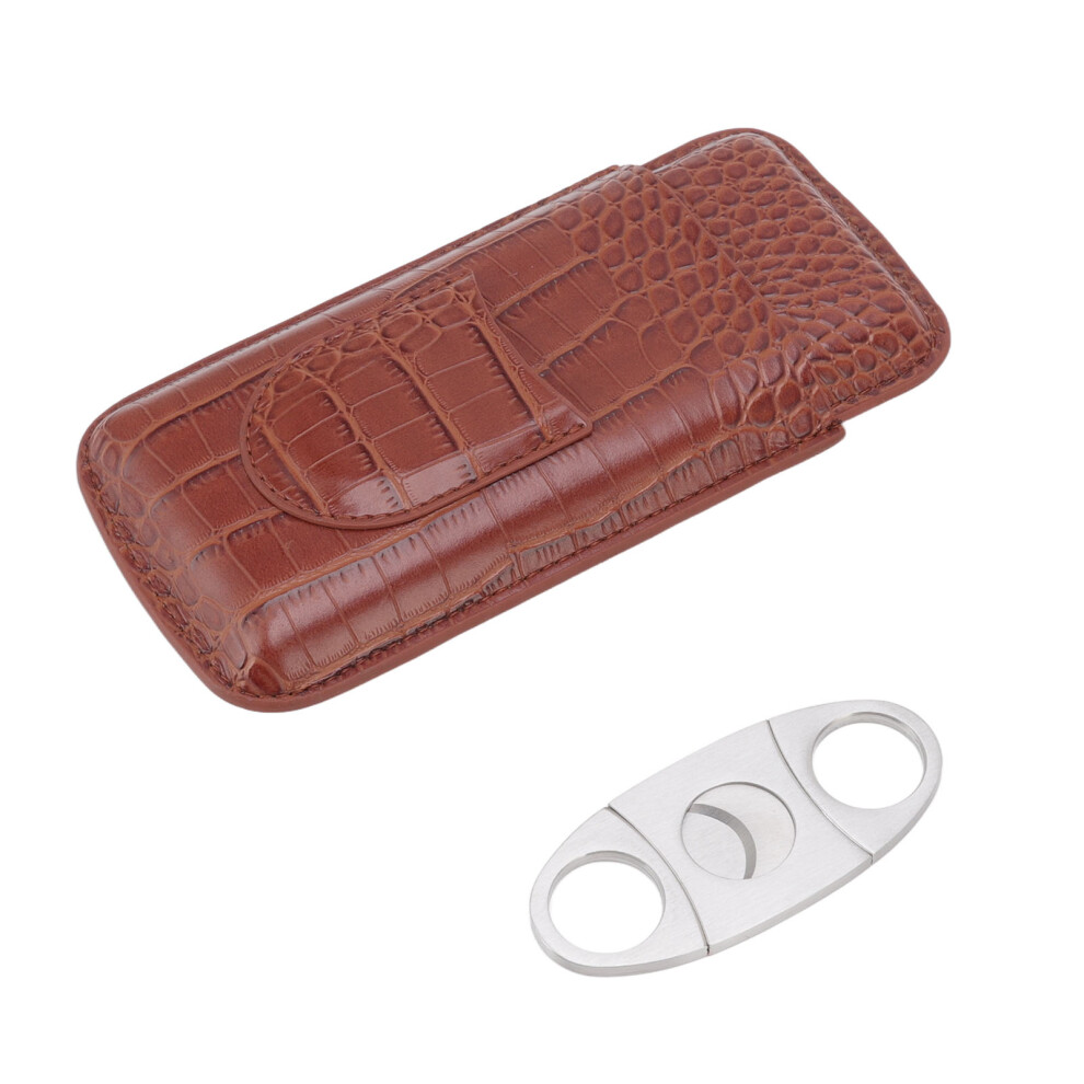 Elegant Cigar Case With Cutter Crocodile Texture Genuine Leather Travel Cigar Accessories Multi-Cigar Capacity No Warping Or Fading For Men