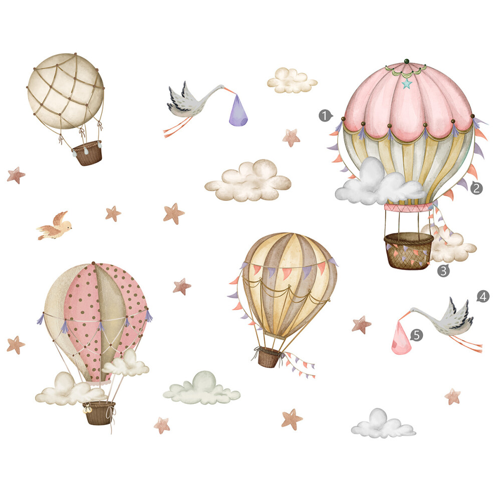 Peel And Stick Removable Watercolor Hot Air Balloon Wall Decal, Perfect For Nursery Toddler Room Playroom Decor, Smooth Surfaces Application