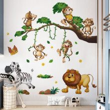 Ungiftige, wasserfeste Wandtattoos mit Dschungeltiermotiven, einfach anzubringen und wiederverwendbar, ideal für Kinderzimmer und Babyzimmer, für