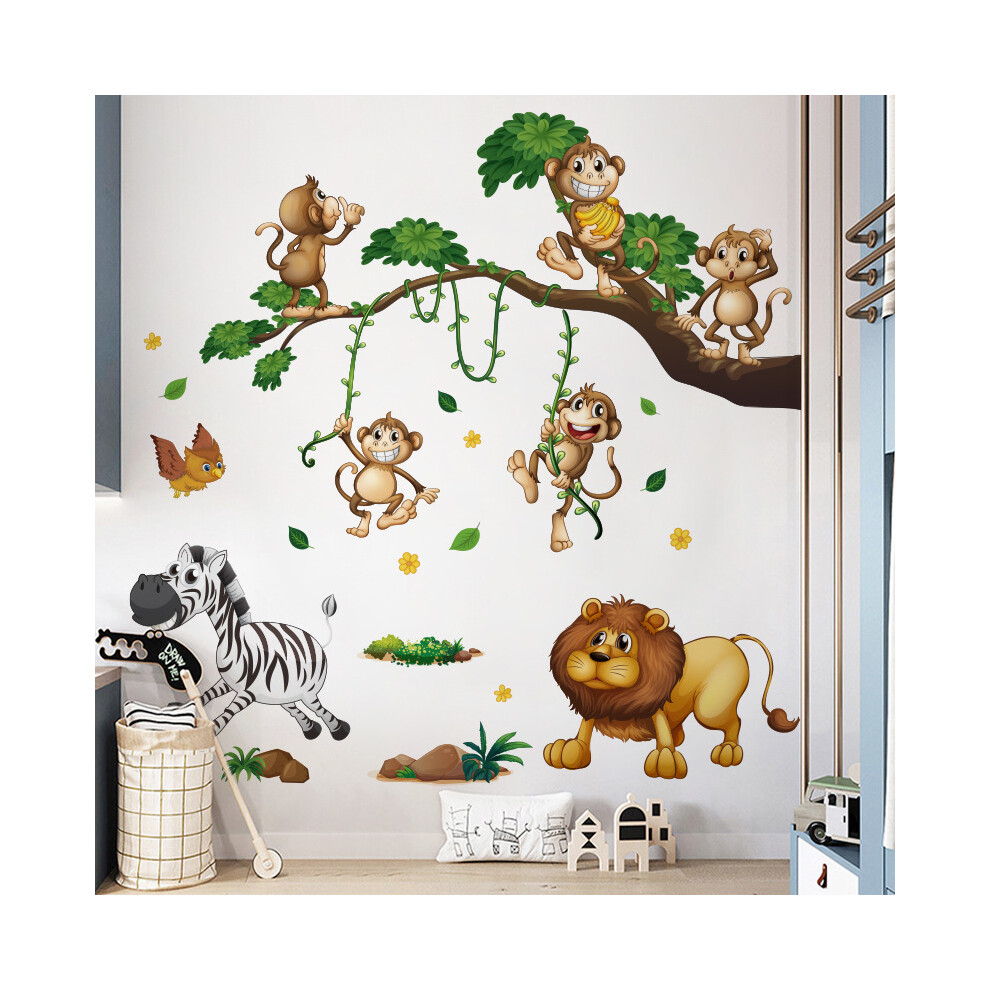 Non-Toxic Waterproof Jungle Animal Wall Decals, Easy To Apply And Reusable Wall Art Stickers, Perfect For Nursery Kids Bedroom Decor, Smooth Surface A