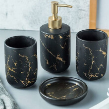 Exquisite Bathroom Suite, 4 Pieces of Durable Ceramic, Elegant Rose Gold Details, Non-Slip Base, Simple Marble Patterns, A Timeless Gift for Loved One