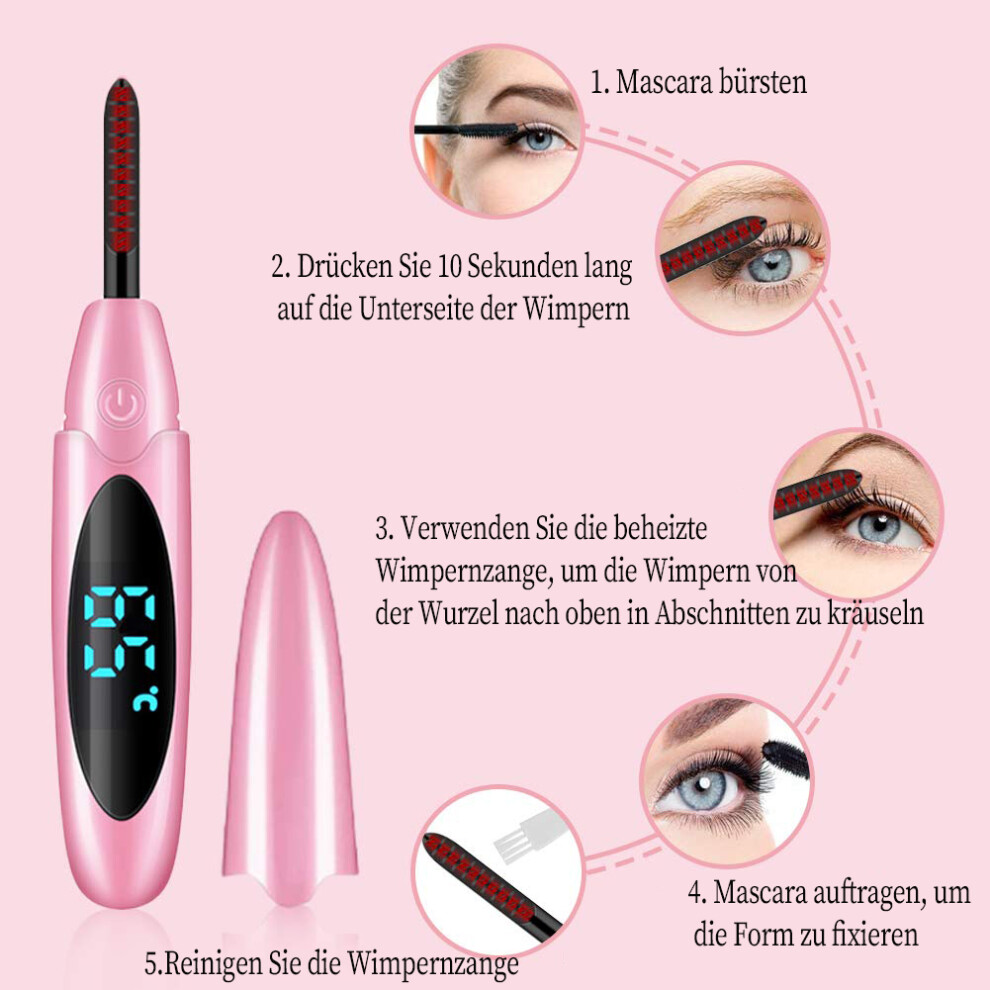 Heated Eyelash Curler, 24H Long Lasting Curl, Portable & Rechargeable Electric Eye Lash Curlers, Safety Protection With Adjustable Heating Modes For