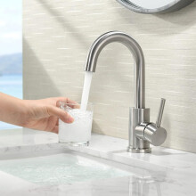 Elegant Brass Bar Sink Faucet, Single Hole Installation, Modern Stainless Steel 360 Degree Swivel Hot and Cold Kitchen Faucet, Multipurpose Use for