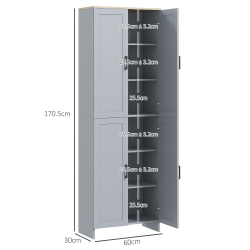 Homcom HOMCOM Modern Kitchen Cupboard Storage Cabinet with 6 Shelves, Grey 2