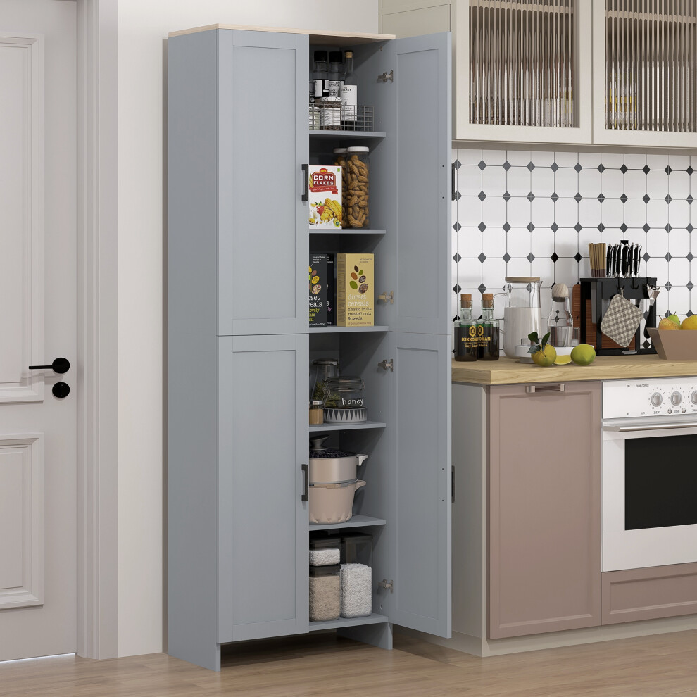 Homcom Modern Kitchen Cupboard Storage Cabinet With 6 Shelves, Grey