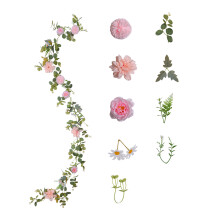 Artificial Rose Vine- Faux Flower Desk Decor with Flexible-Pink