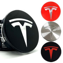 (77-Argent) Lot de 4 - Enjoliveurs de roue Tesla / Emblèmes de moyeu - Voiture 77 Argent