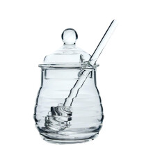 Honey Jar with Dipper, 200ml Borosilicate Glass Honey Dispenser, Wide Mouth, Freshness Seal